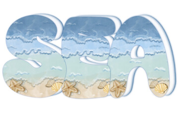 english alphabet
sea ​​picture handwritten word Summer and word sea,style catoon