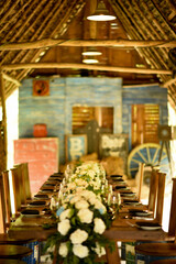 Amazing wooden Dinner table setup in a barn house
