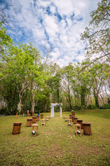 Beautiful view of an outdoor wedding setup with blue sky