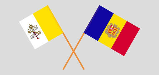 Crossed flags of Vatican and Andorra. Official colors. Correct proportion
