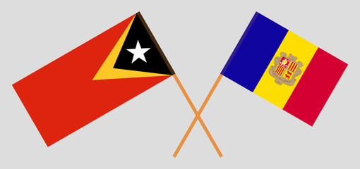 Crossed flags of East Timor and Andorra. Official colors. Correct proportion