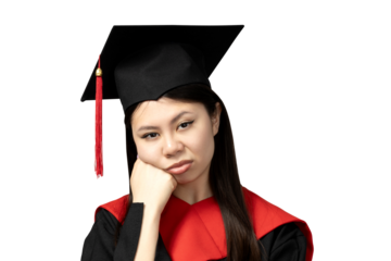 PNG Asian girl in university graduate uniform isolated on white background.