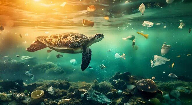 sea water polluted due to plastic discharge and sea fish, turtles are dying due to plastic accumulation in their bodies