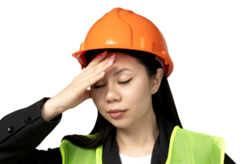 PNG, Asian girl in the role of construction worker, isolated on white background.