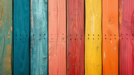 Colorful wooden background with vertical wooden slat of different bright colors