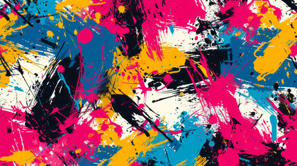Dynamic seamless pattern background inspired by street art. Filled with vibrant splashes of color