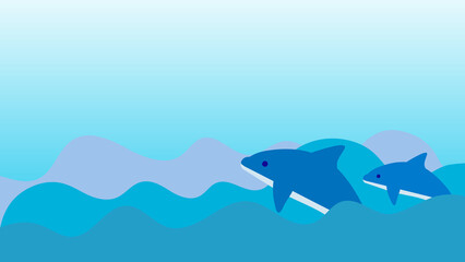 シンプルなイルカと海のフレーム　背景素材　ブルー系