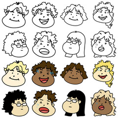 Cute cartoon character faces vector children faces