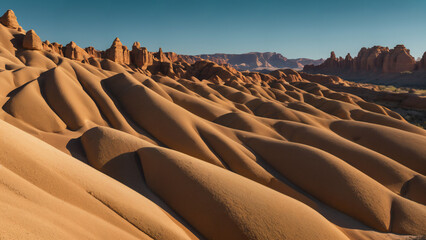 Fototapeta na wymiar desert with sand and rocks in the background,