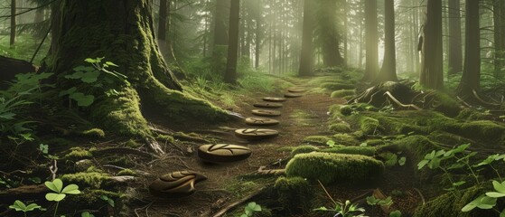 Leprechaun Footprints - A trail of leprechaun footprints leading to a hidden treasure, set against...