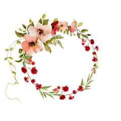 Floral wreath on a transparent background. Illustration for wedding invitation design, greeting card, postcard with space for your text.