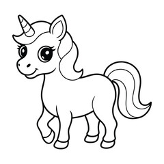 Cartoon cute funny unicorn character on white