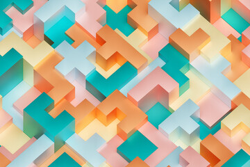 3D rendering. Colorful   geometric pattern.  Minimalistic pattern of simple shapes. Bright creative symmetric texture