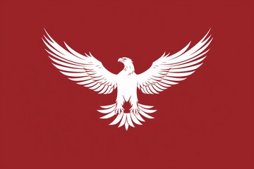 a white eagle with wings spread out on a red background