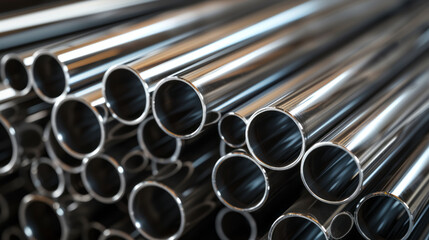 Stack of stainless steel pipes background