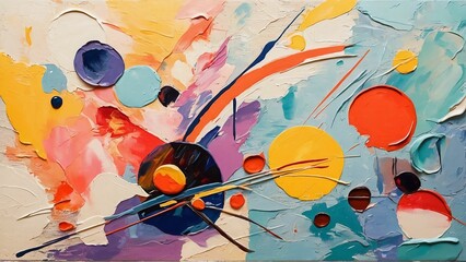 Modern impressionism technique. Wall poster print template. Abstract painting art. Hand drawn by dry brush of paint background texture. Kandinsky style. Generative AI