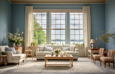 Fototapeta premium Bright and Airy Living Room with Elegant Decor
