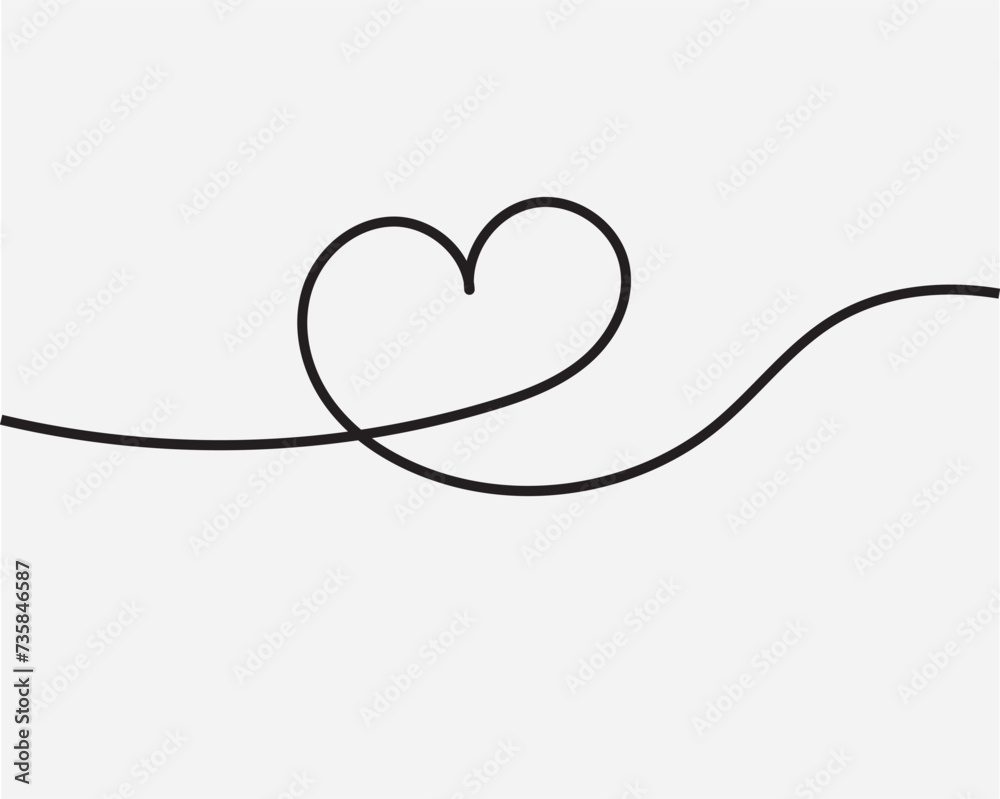 Poster one continuous drawing of heart and color shape love sign. thin contour and romantic symbol for gree