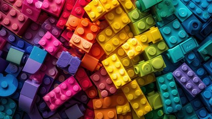 Naklejka premium Pile of child's building blocks in multiple colors