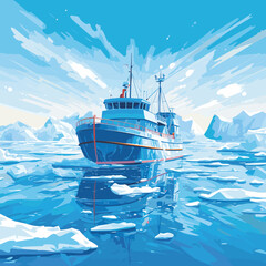 Icebreaker in the ice of the Arctic Ocean. Vector illustration - obrazy, fototapety, plakaty