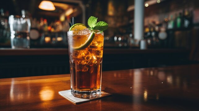 Classic cuba libre cocktail, acohol drink.