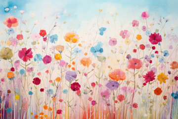 Fototapeta na wymiar Summer Blooms: Colorful Floral Art in a Meadow