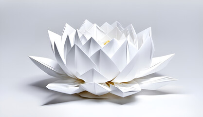 einfache Blume Lotus Blüte in geometrischen Formen, wie 3D Papier in weiß wie Origami Falttechnik Symbol Design Logo Vorlage Hintergründe florale Muster Schönheit aufgeblüht im Sommer Frühling - obrazy, fototapety, plakaty