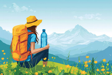 Hydration and Nutrition: Bring an adequate supply of water, especially for longer hikes - obrazy, fototapety, plakaty