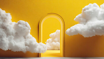 3d render, abstract minimal background with white clouds flying out the tunnel or studio light, Generated AI