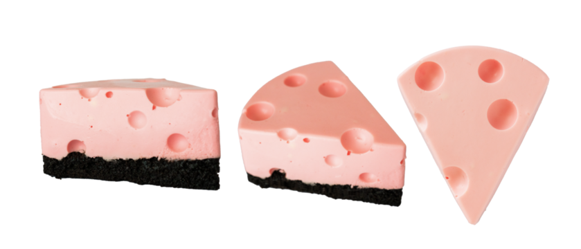 sliced pink cheese cake isolated on transparent background  