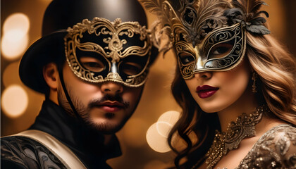 Masked participants engaging in a mysterious masquerade ball