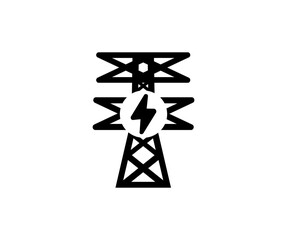 Electric tower, Overhead power line icon. High electric cable tower, electricity icon. Electricity pylon silhouette. Electricity transmission towers vector design and illustration.

