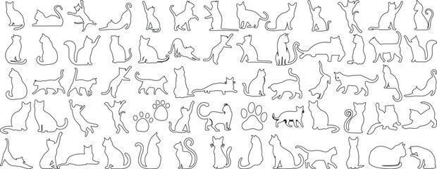 cat outline in various playful poses. Perfect for fabric, wallpaper, wrapping paper. Elegant, modern design for cat lovers - obrazy, fototapety, plakaty