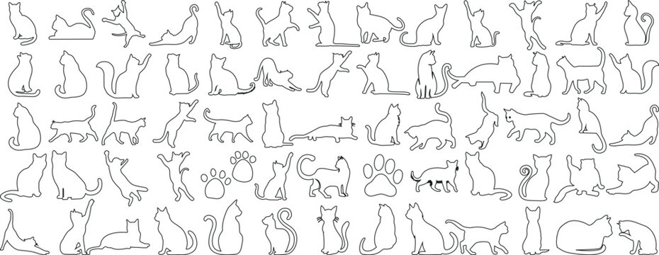 cat outline in various playful poses. Perfect for fabric, wallpaper, wrapping paper. Elegant, modern design for cat lovers