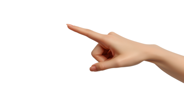 Female hand pointing at something isolated on transparent background.