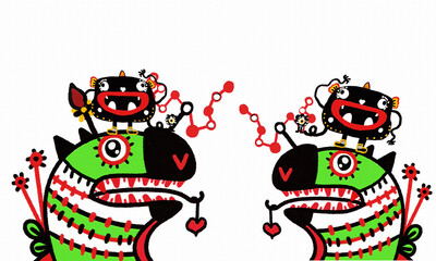  Colorful doodle monster abstract background