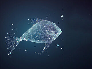 digital fish mockup on blue background