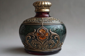 Vintage, ceramic urn on a beige background for storing ashes
