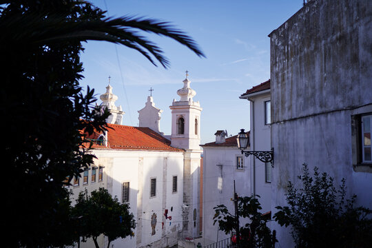 Igreja Paroquial de S&atilde;o Miguel. Architecture of streets in Lisbon city, Portugal