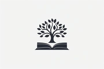 Illustration of book and tree of knowledge, logo for education and knowledge