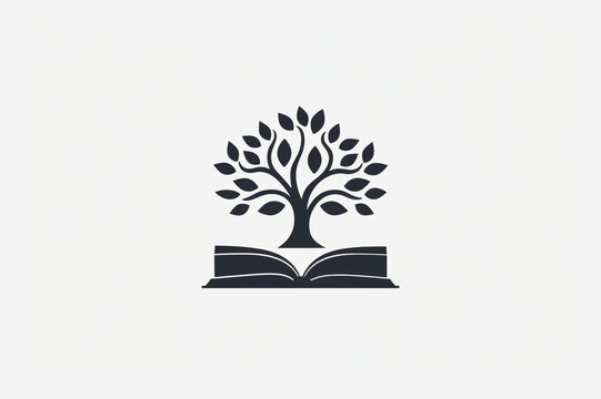 Illustration of book and tree of knowledge, logo for education and knowledge