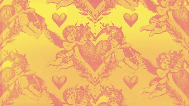 Cupids Printed Background Yellow & Pink 2