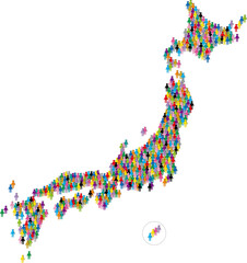 カラフルな人々が集まった日本地図