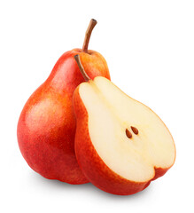 Red pear and half of a pear isolated on a transparent background.