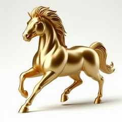 Gold 3D model of the Thai zodiac animal: horse on a white background.