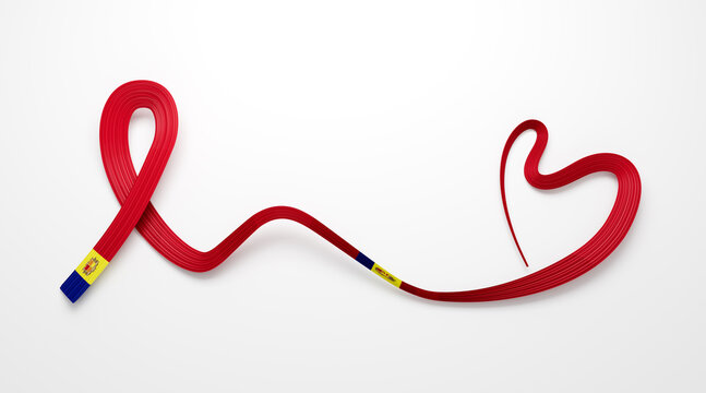 Andorra flag heart shaped wavy ribbon 3d illustration