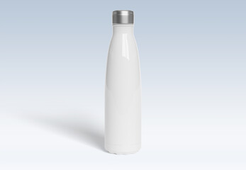 Metal water bottle mockup on white background. Sport insulated drink template