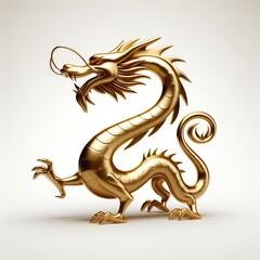 Obraz premium Gold 3D model of the Chinese zodiac animal: Dragon on a white background.
