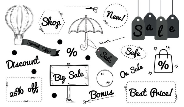 Discount Shopping Doodle Icons Set - Different Vector Illustrations Isolated On White Background © FotoIdee