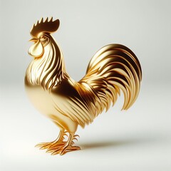 Gold 3D model of the Chinese zodiac animal: Rooster on a white background.
